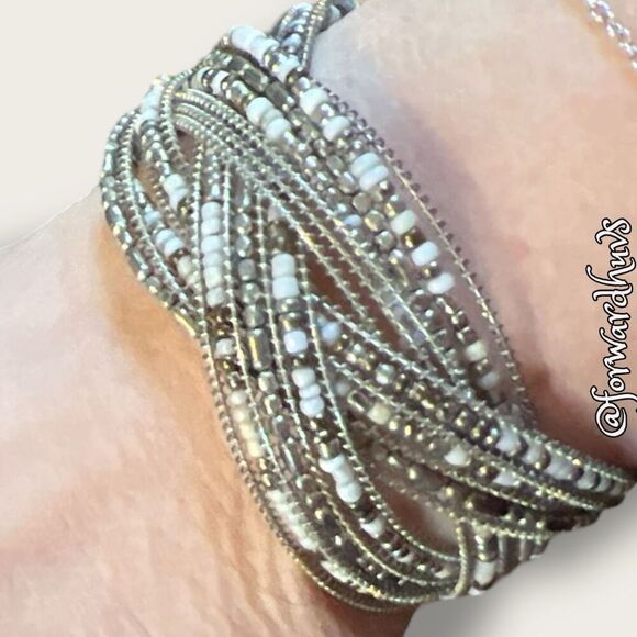 Bundle Sale 3 for $15 | Handcrafted Silver & White Seed Bead Bracelet - Picture 5 of 7
